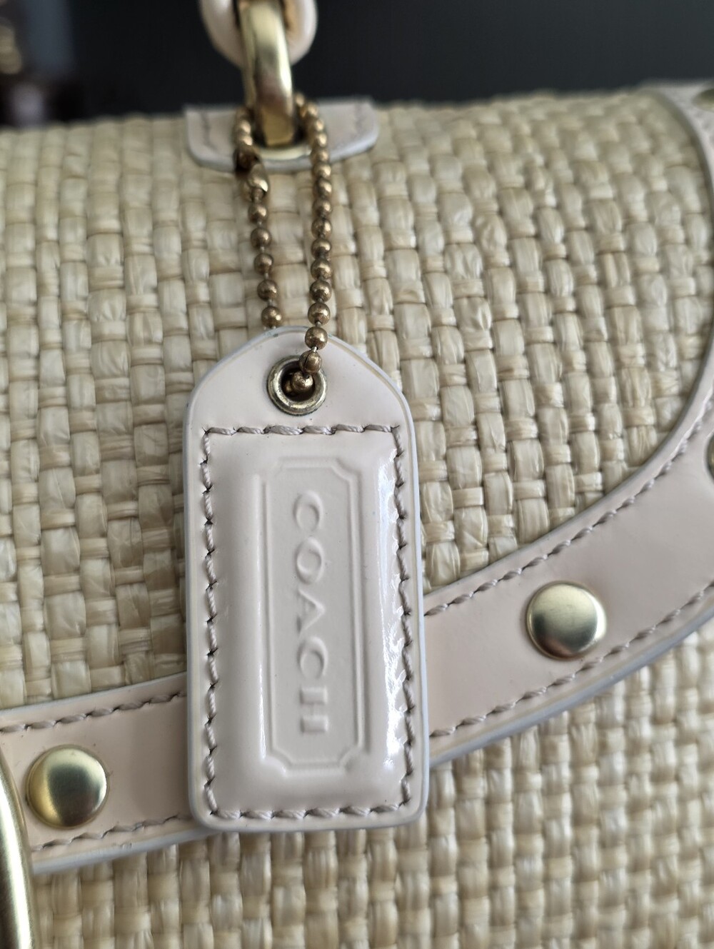 Coach F11687 Soho Woven Straw Patent Leather Satchel Ivory Summer Y2K Bag - Picture 5 of 16